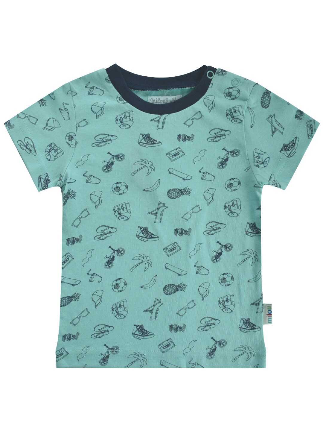 milou Boys Green Navy Blue Printed Cotton Pure Cotton T-shirt
