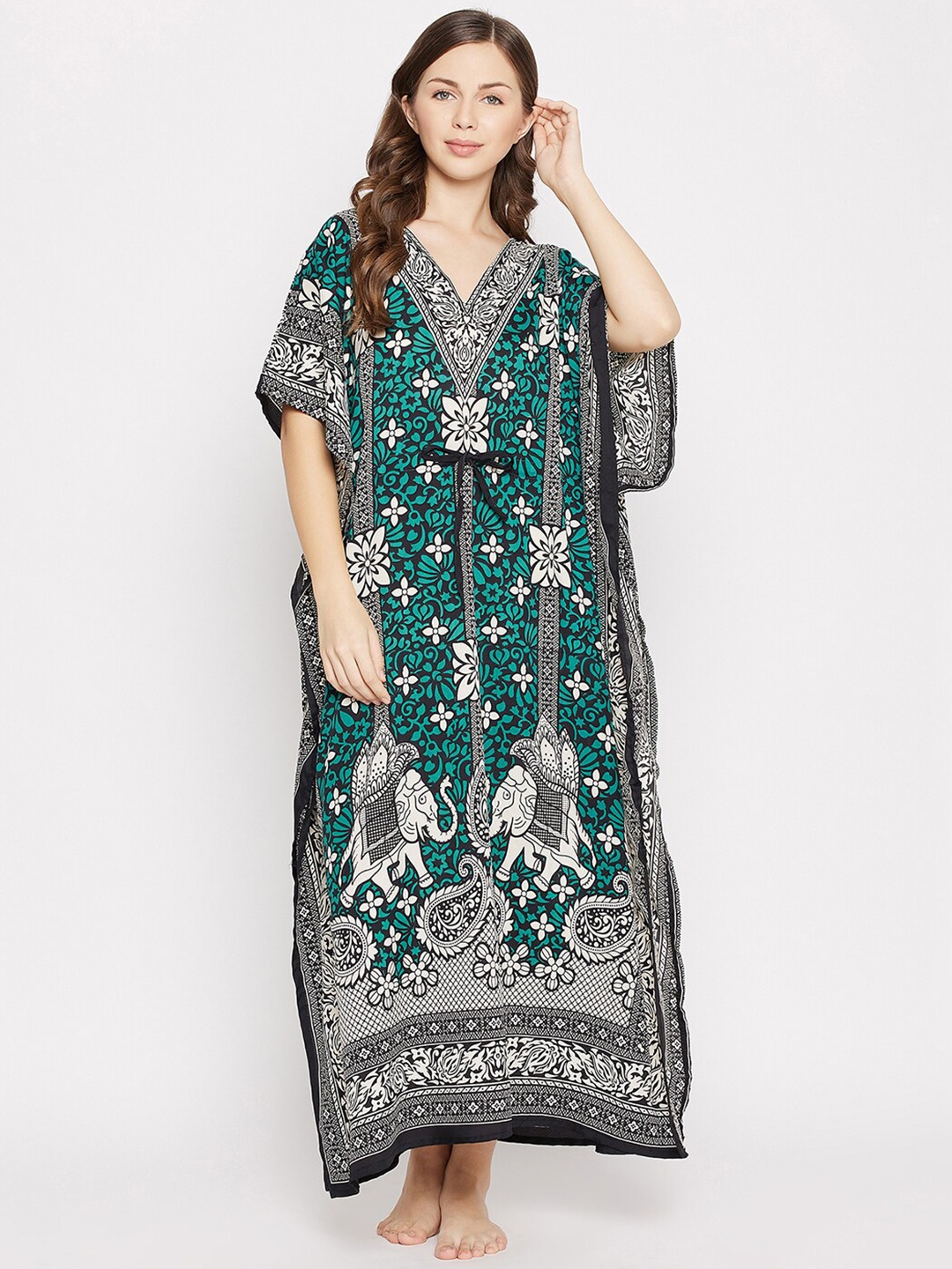 

Clovia Women Teal Printed Maxi Nightdress
