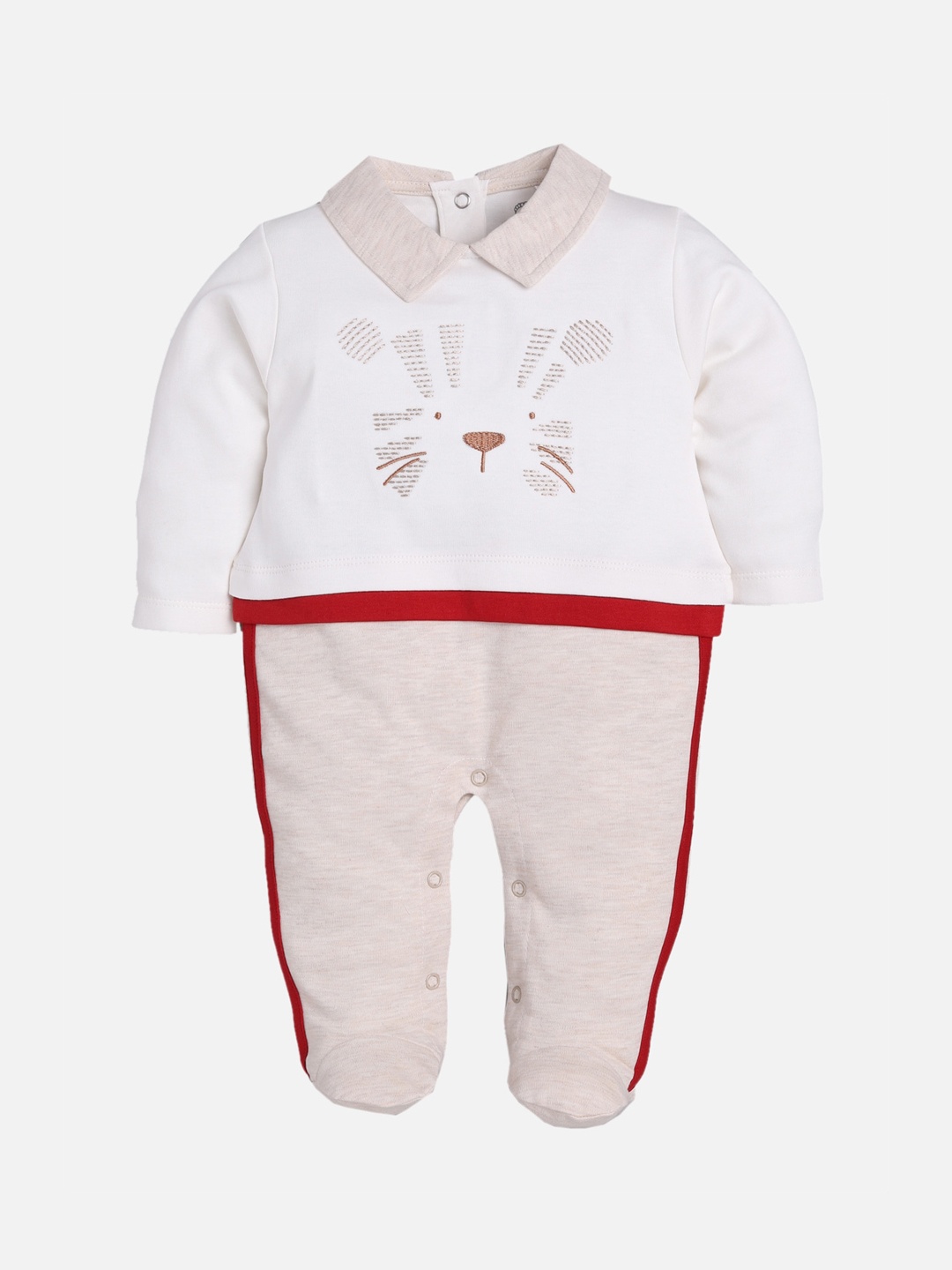

BABY GO Boys White & Red Embroidered Pure Cotton Rompers