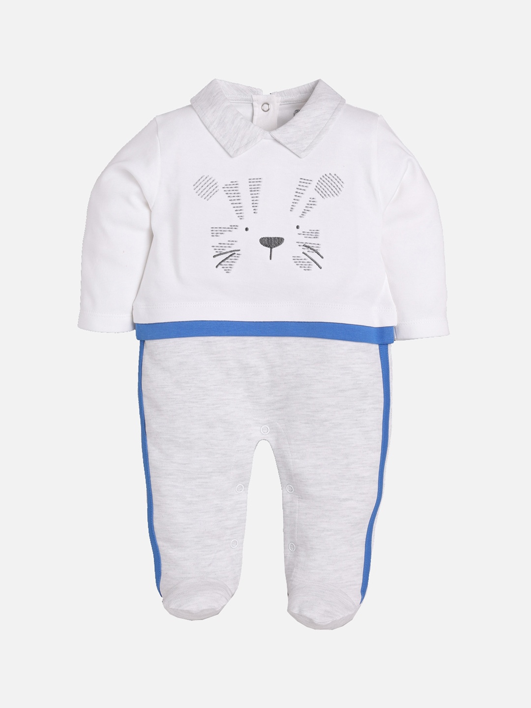 

BABY GO Infant Boys Grey & Blue Printed Pure Cotton Rompers