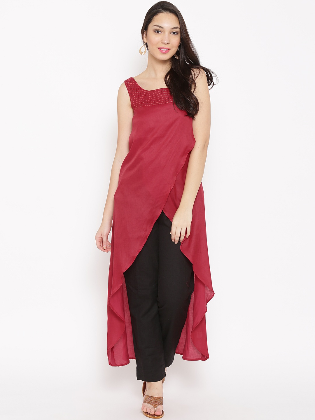 

Biba Women Maroon High-Low Kurta