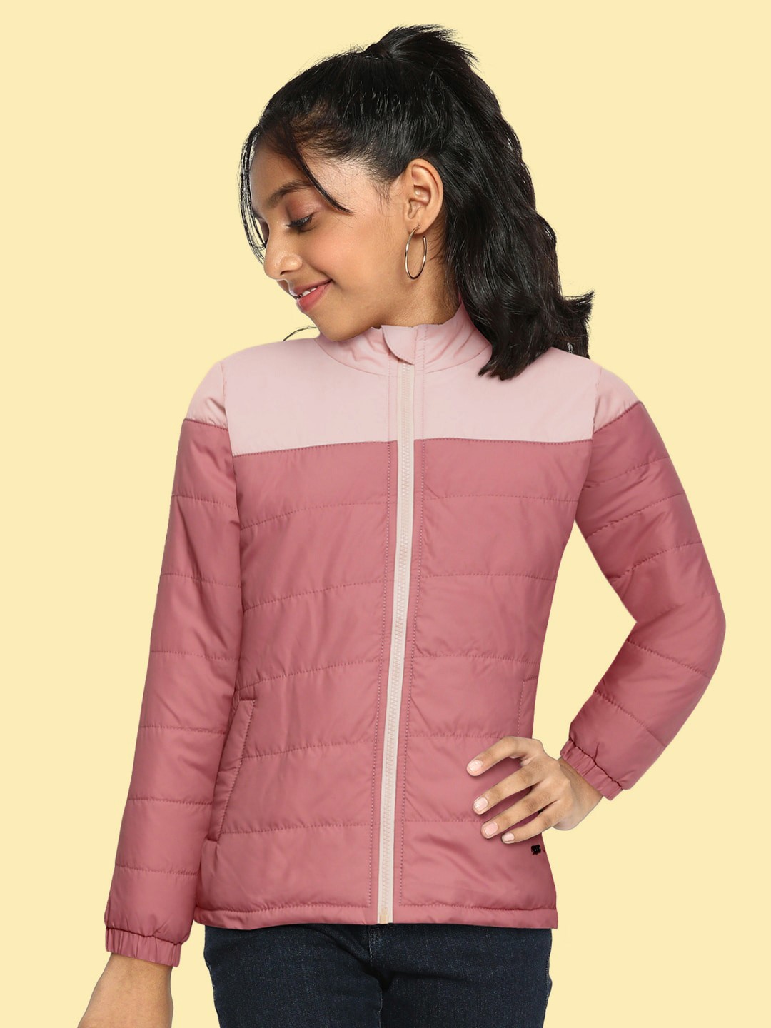 

JUSTICE Girls Pink Colourblocked Regular Padded Jacket