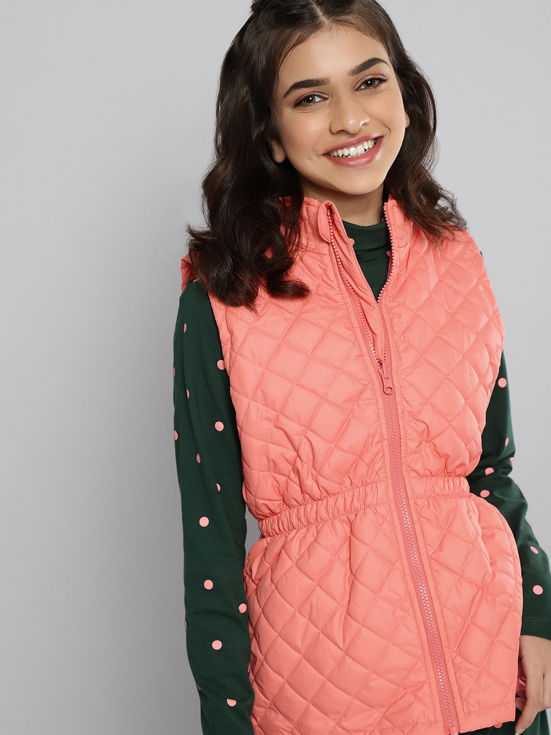 

JUSTICE Girls Peach-Coloured Sleeveless Quilted Jacket