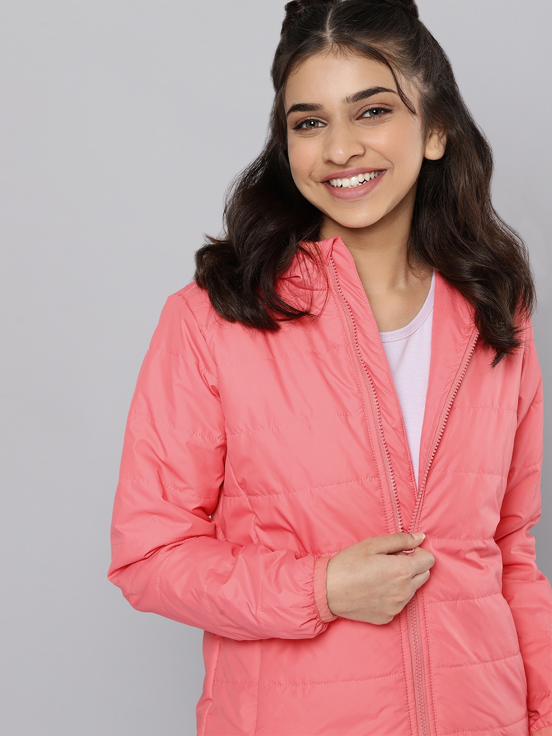 

JUSTICE Girls Pink Solid Hooded Puffer Jacket