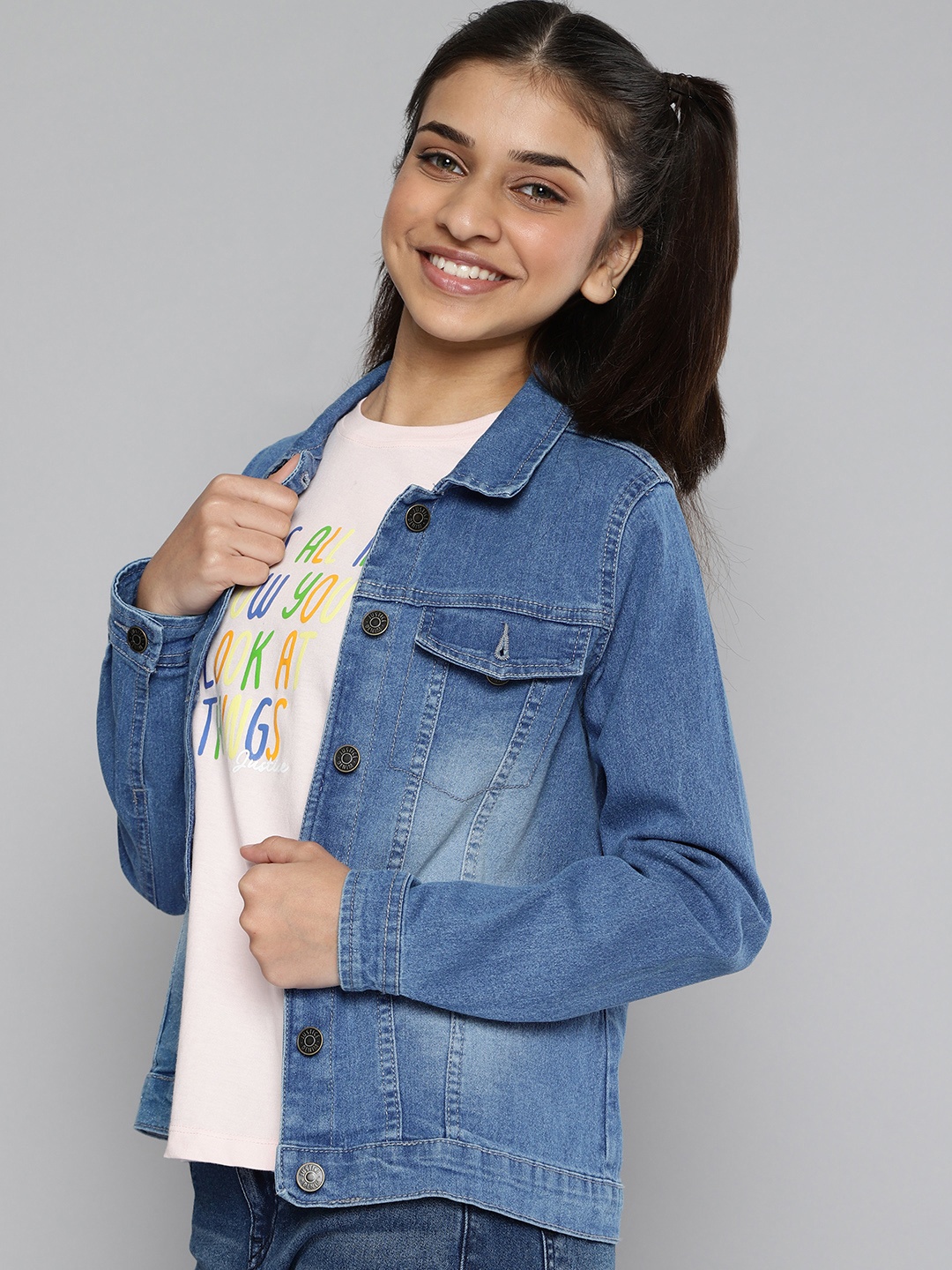 

JUSTICE Girls Blue Washed Washed Denim Jacket