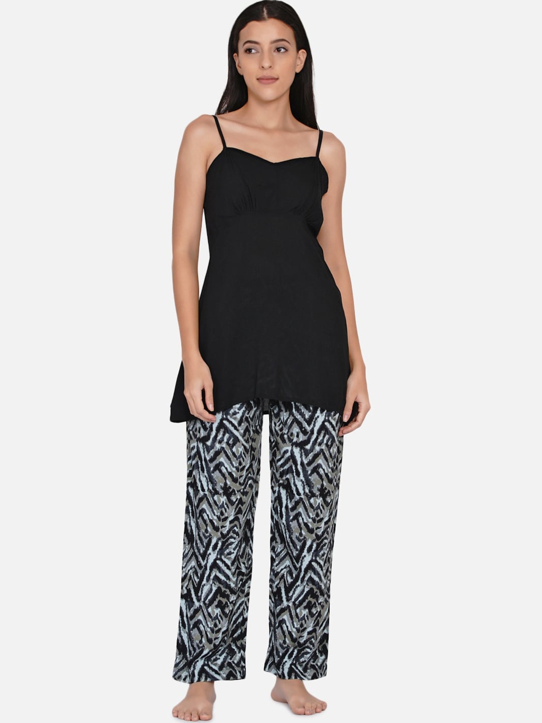 

The Kaftan Company Women Black & Grey Printed Night suit