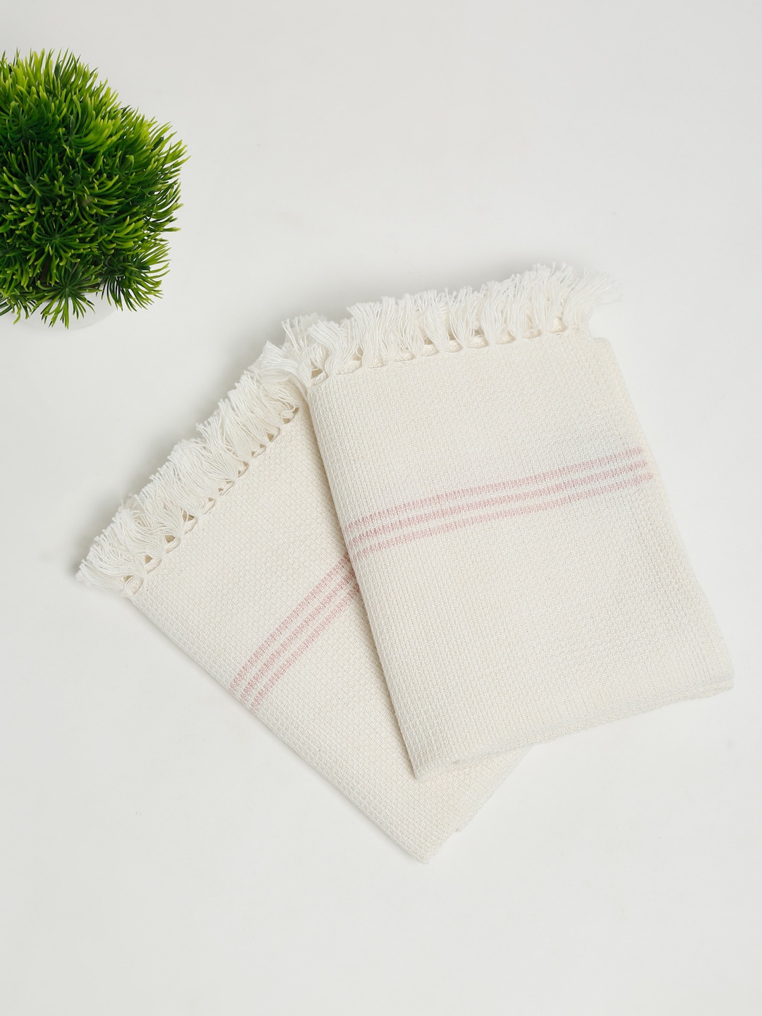 

Fabindia Set Of 2 White & Pink Solid 200 GSM Towels