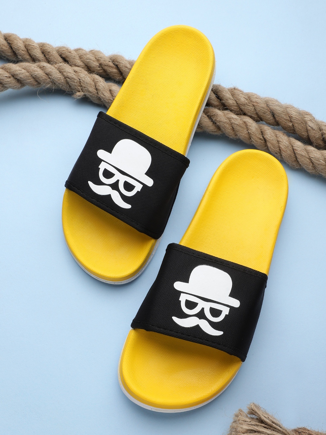

Pampy Angel Men Yellow Printed Slider Flip Flops