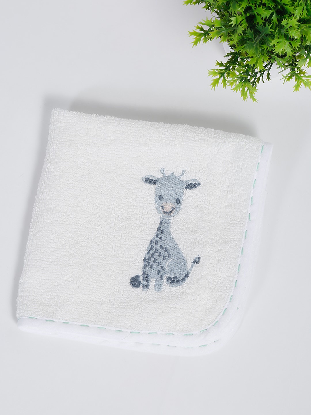 Fabindia White & Blue Aangan Ziggi Cotton Terry Hand Towel
