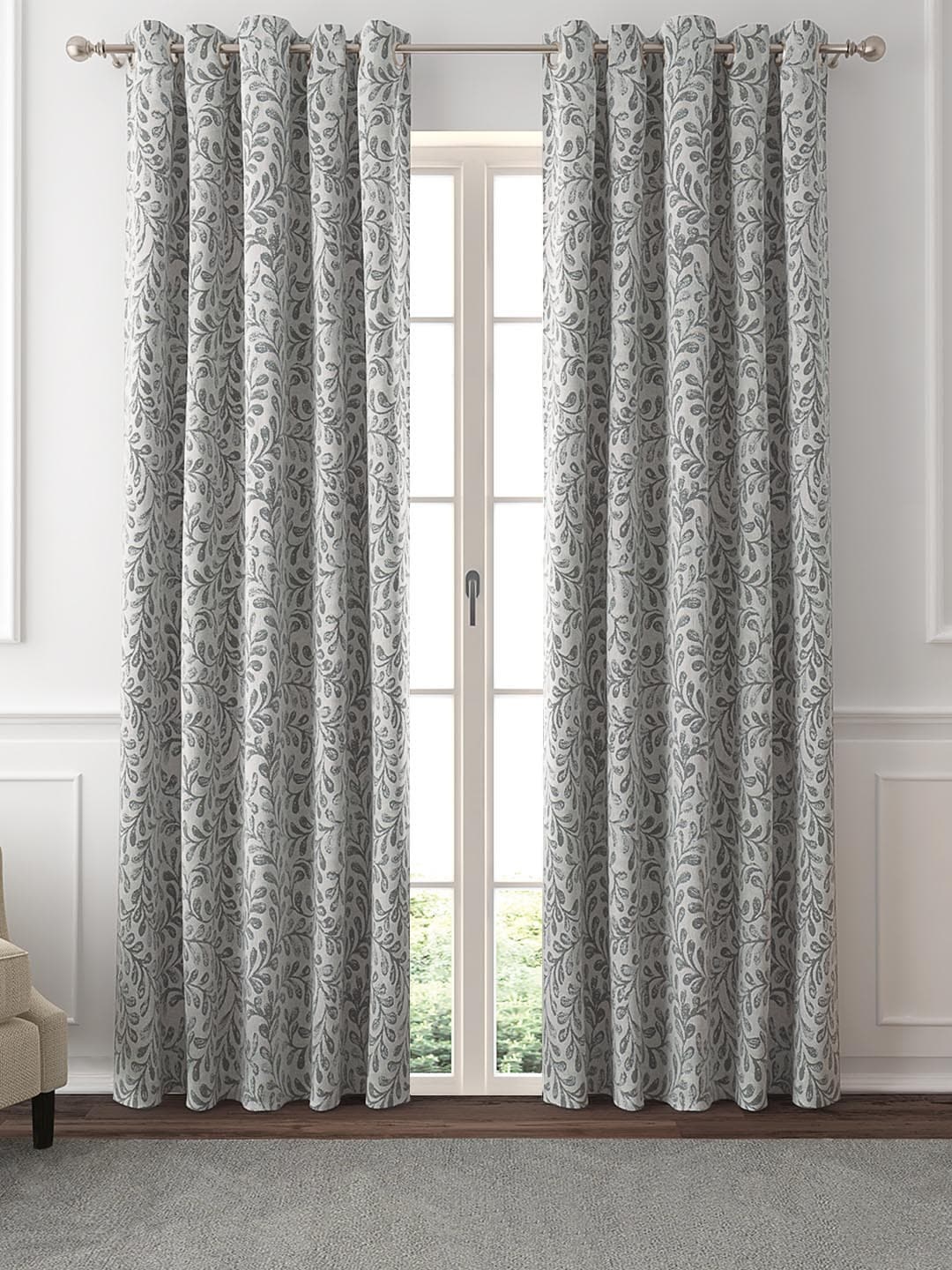 

GM Grey Set of 2 Floral Room Darkening Door Curtains