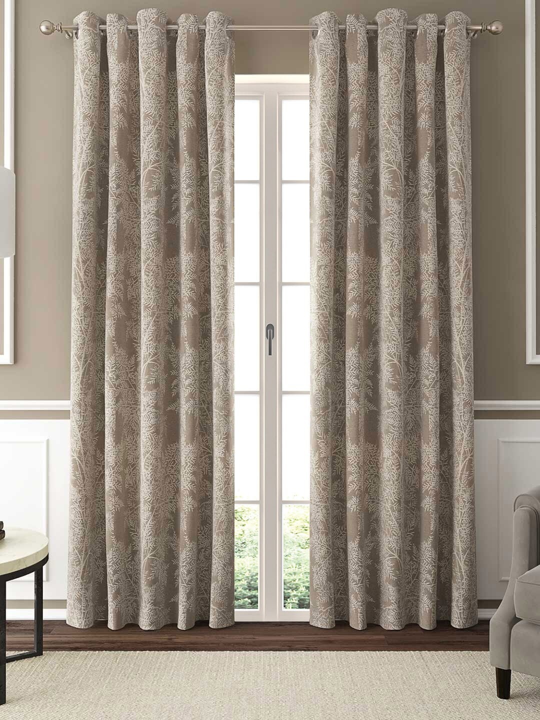 

GM Taupe & Beige Set of 2 Floral Room Darkening Door Curtains
