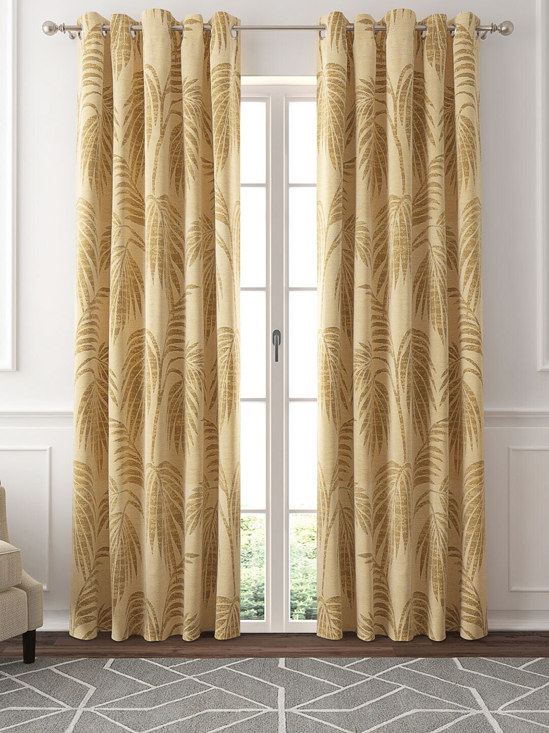 

GM Beige & Brown Set of 2 Floral Room Darkening Door Curtains
