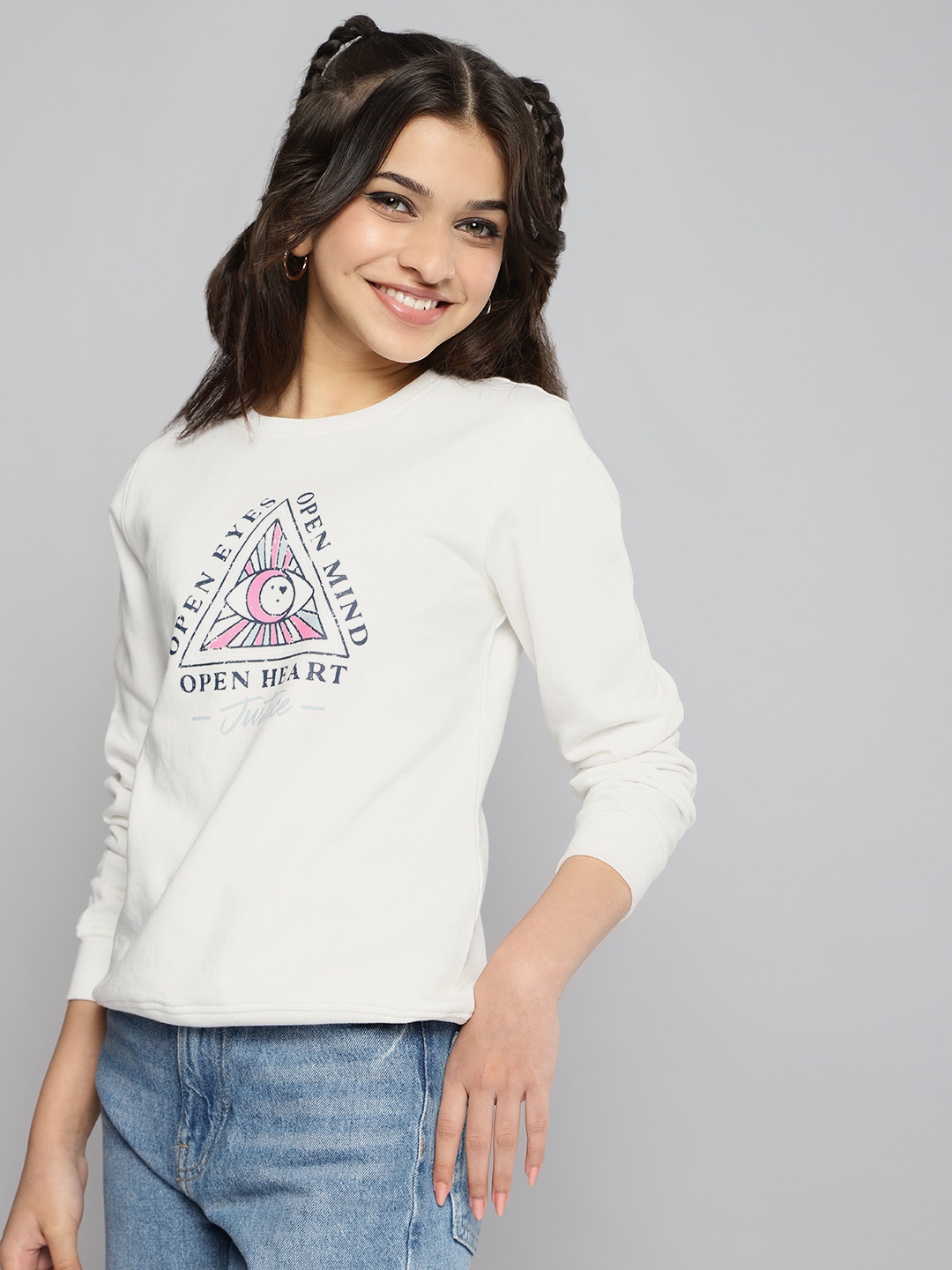 

JUSTICE Girls White Printed Sweatshirt