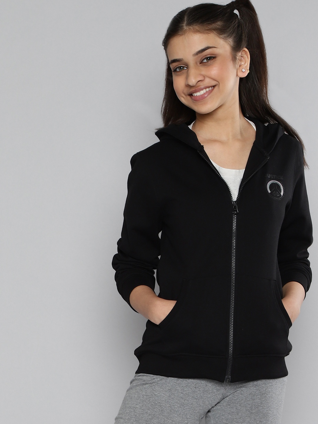 

JUSTICE Girls Black Solid Hooded Sweatshirt