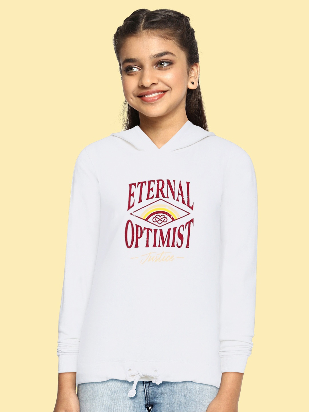 

JUSTICE Girls White Printed Hooded Sweatshirt