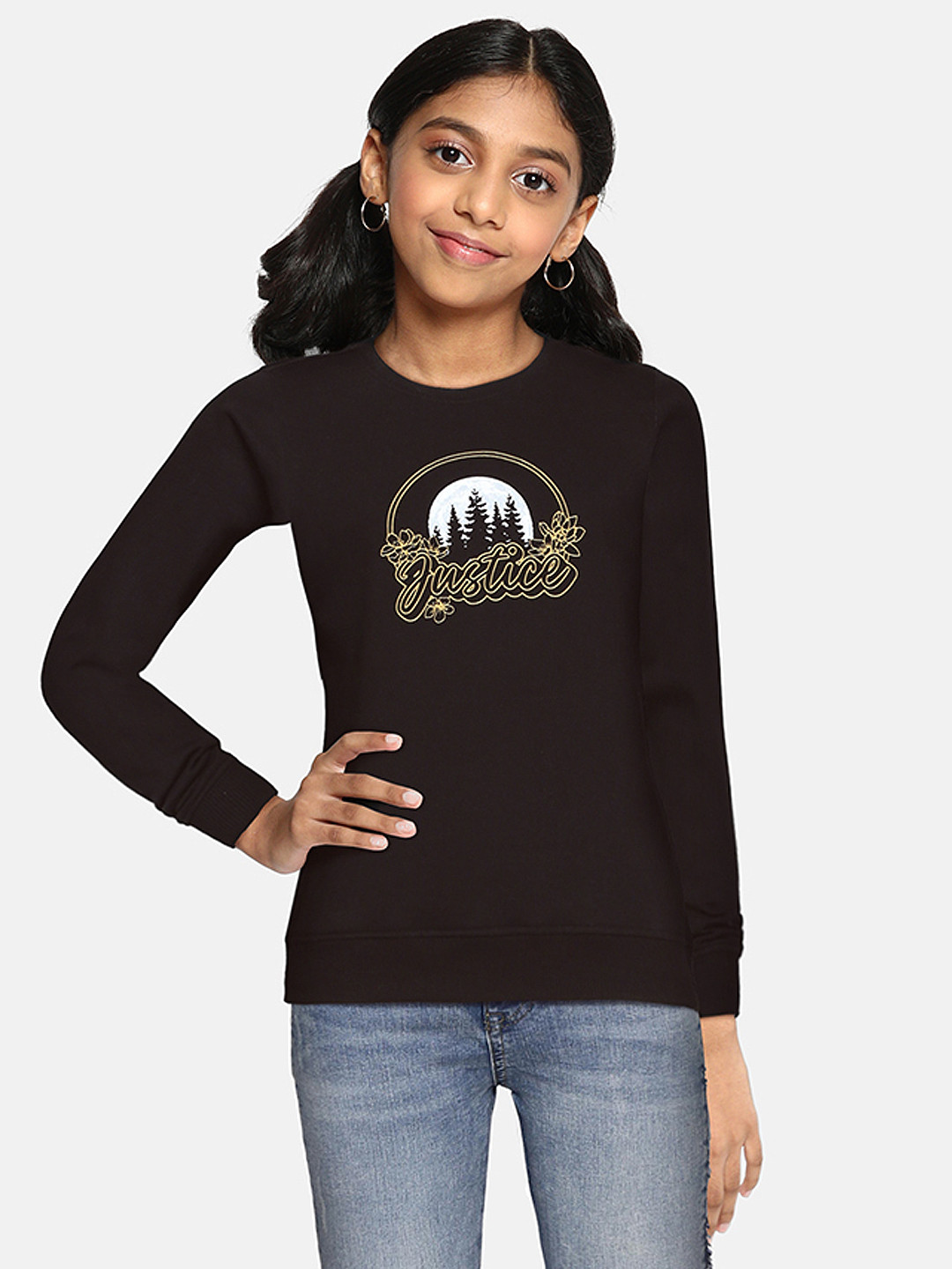 

JUSTICE Girls Black Printed Sweatshirt