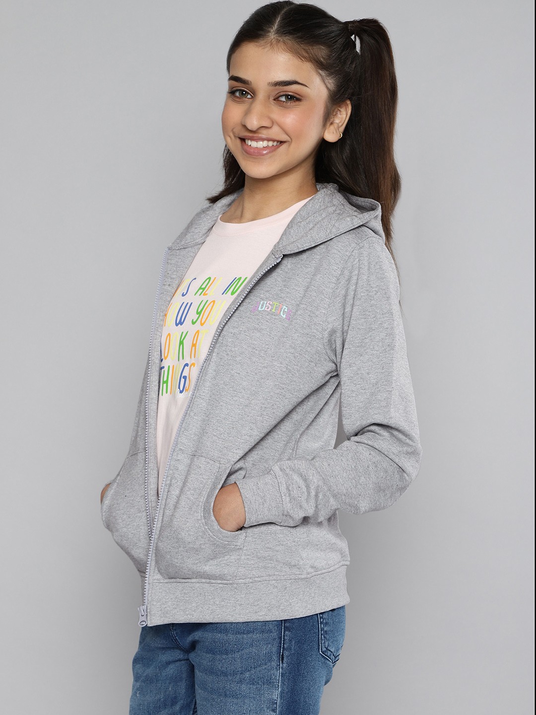 

JUSTICE Girls Grey Hooded Sweatshirt