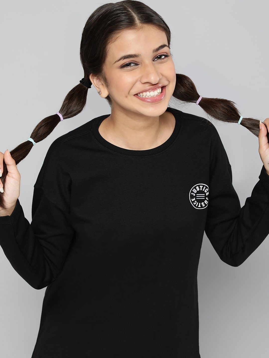 

JUSTICE Girls Black Solid T-shirt