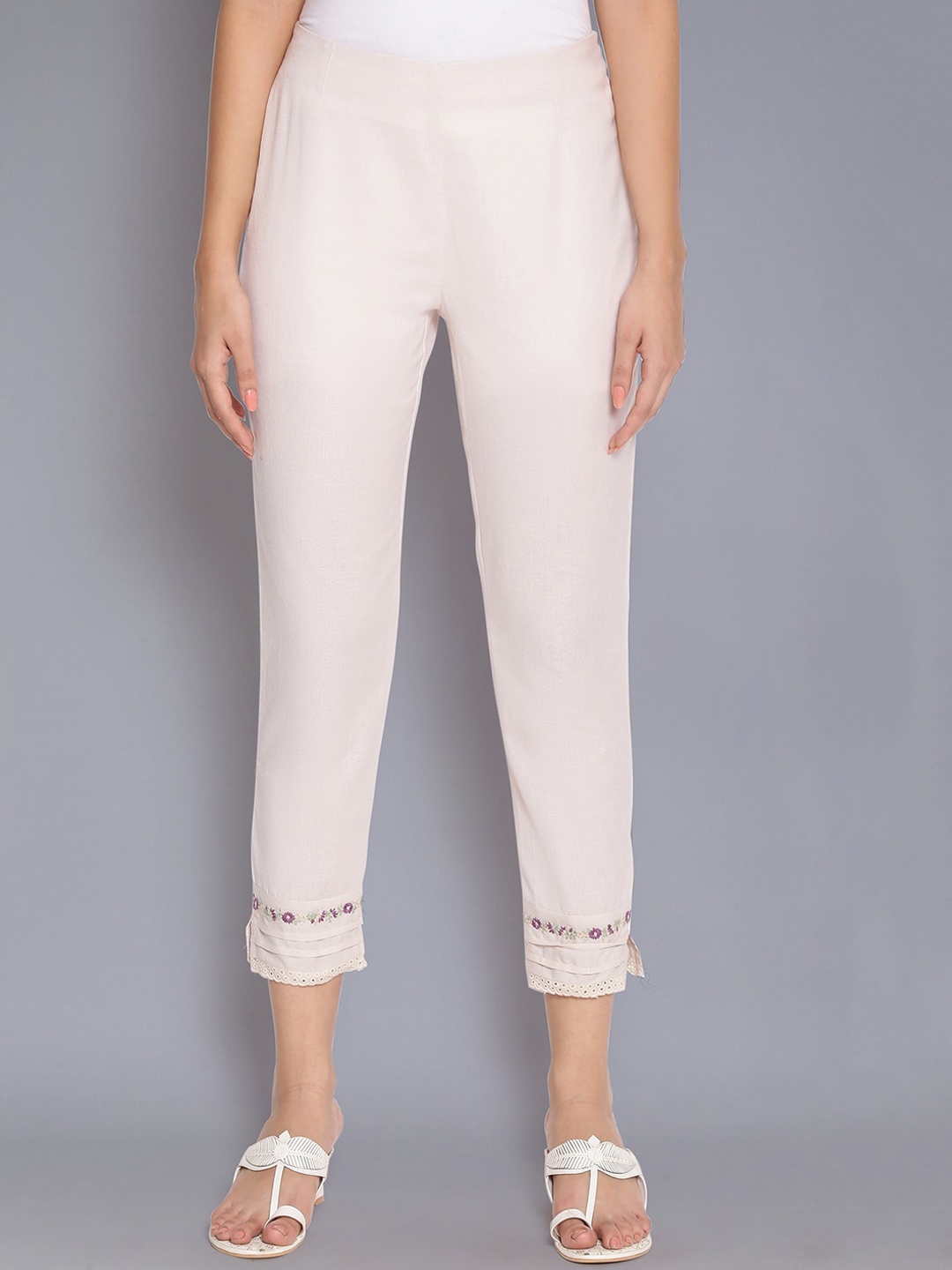 

W Women Beige Slim Fit Cigarette Trousers