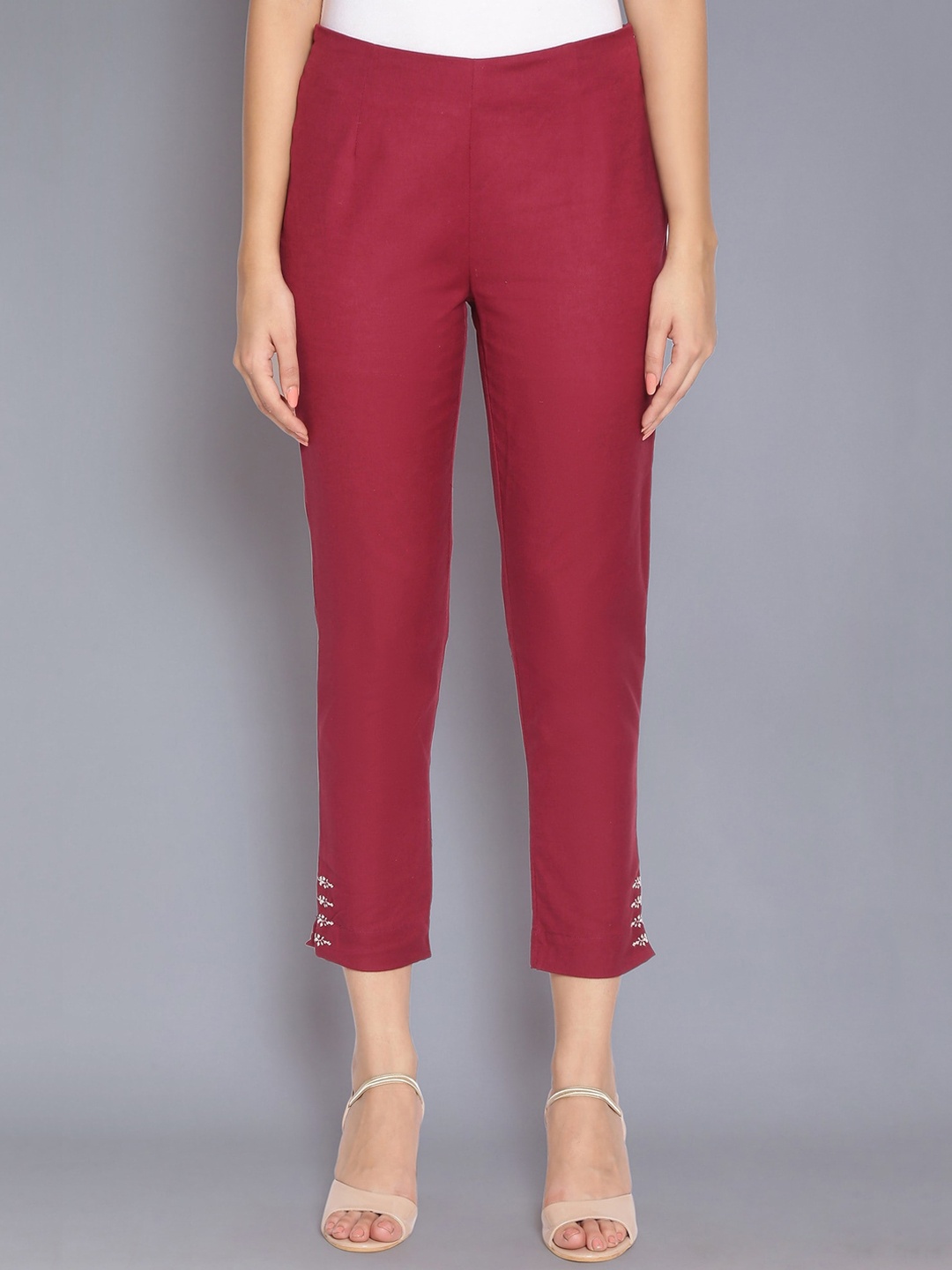 

W Women Red Slim Fit Cigarette Trousers