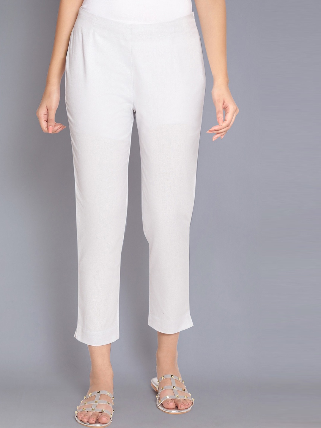 W Women White Slim Fit Cigarette Trousers