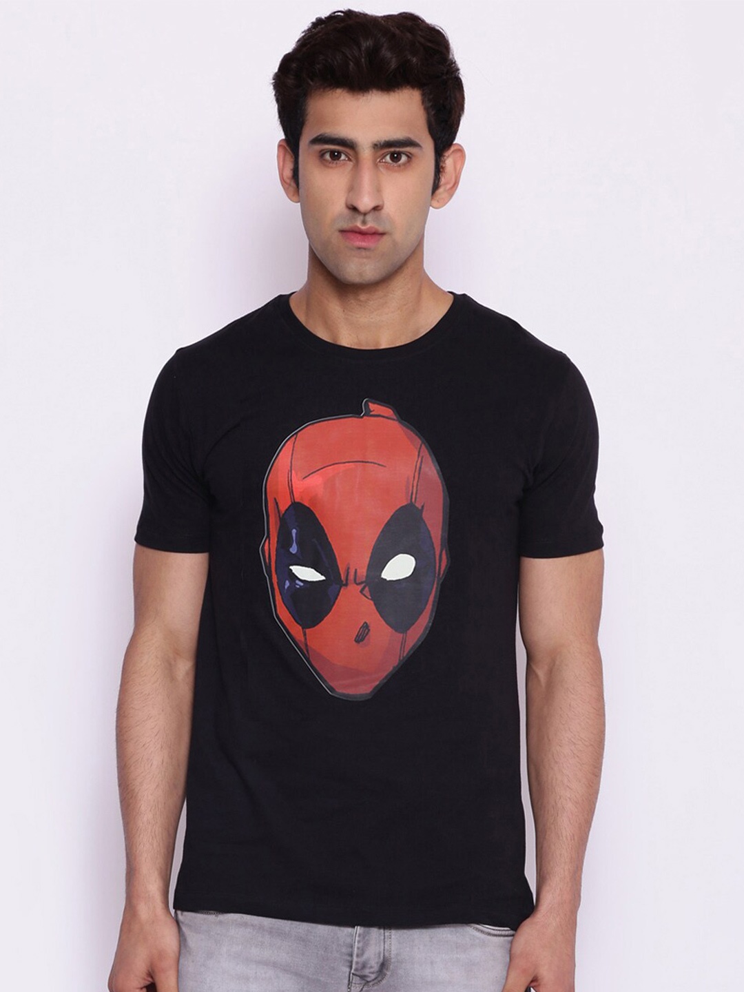 

Marvel by Wear Your Mind Men Black Red Deadpool Printed Pure Cotton T-shirt