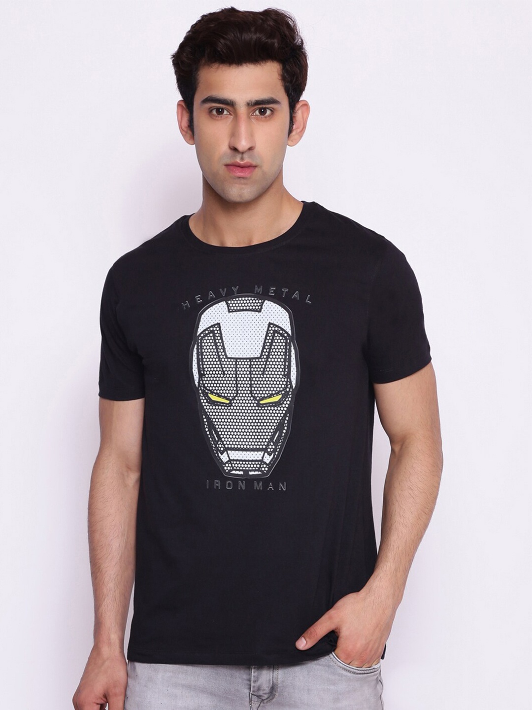 

Marvel by Wear Your Mind Men Black Grey Iron Man Printed Pure Cotton T-shirt