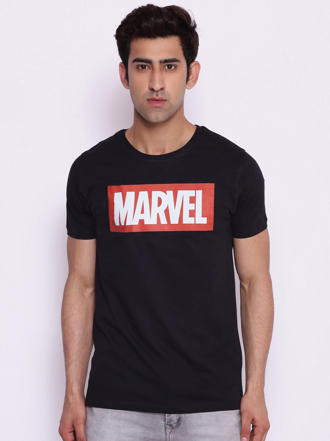 

Marvel by Wear Your Mind Men Black Red Marvel Printed Pure Cotton T-shirt
