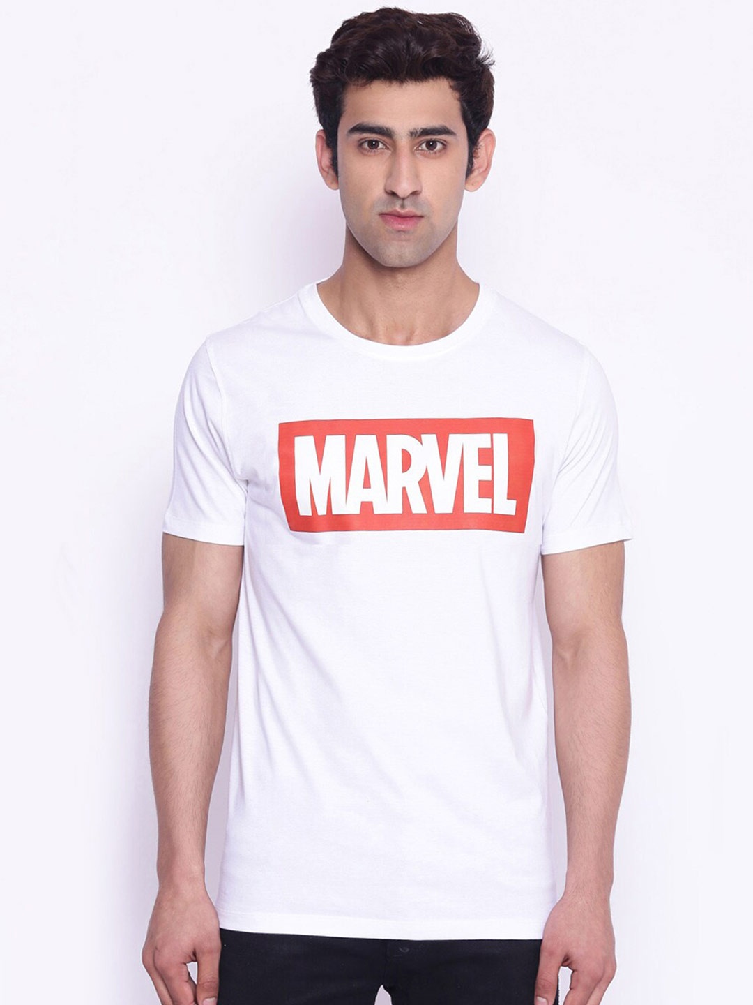 

Marvel by Wear Your Mind Men White Red Marvel Printed Pure Cotton T-shirt