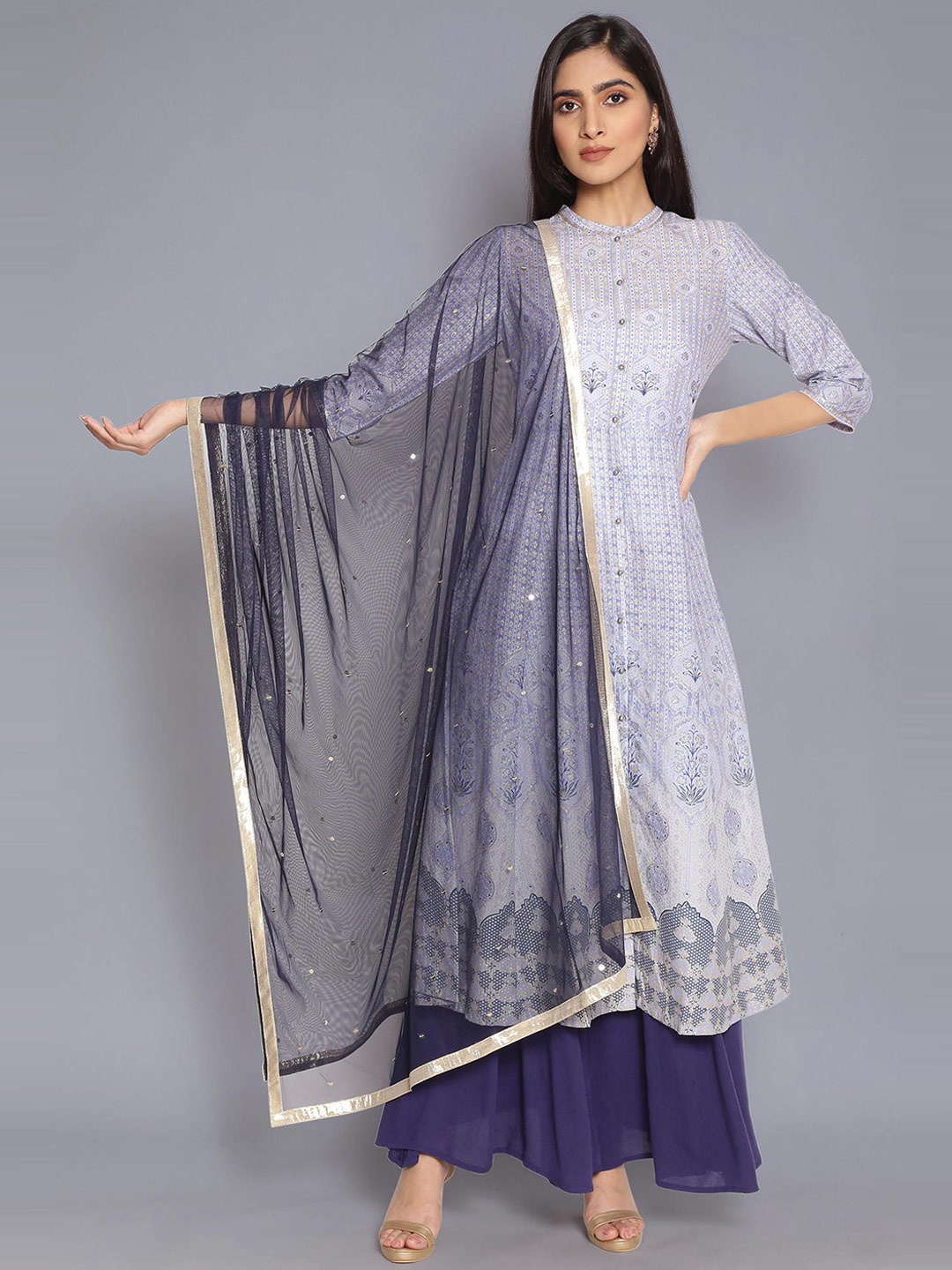 

W Women Blue & White Printed Dupatta