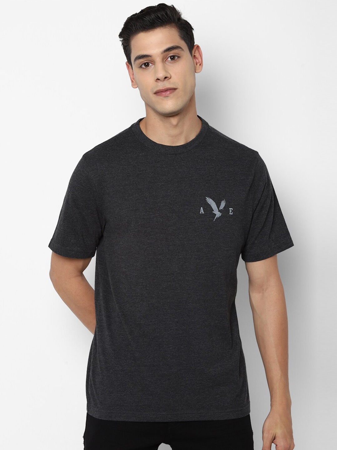 

AMERICAN EAGLE OUTFITTERS Men Charcoal & Grey Brand Logo Printed T-shirt