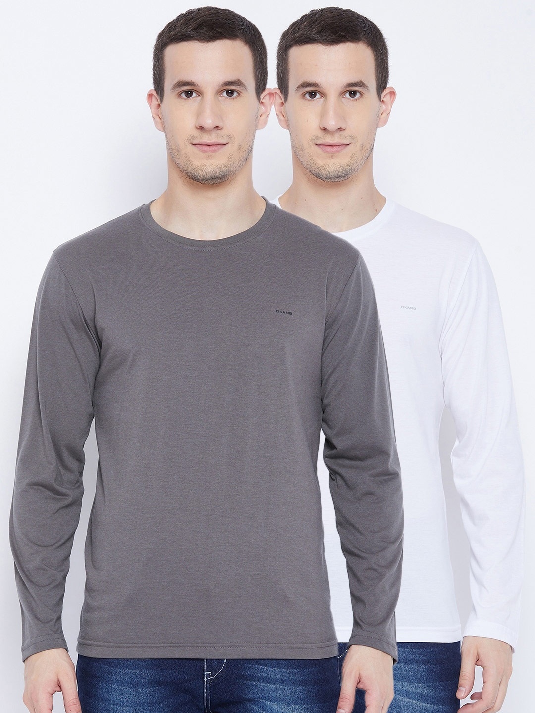 

Okane Men White & Grey Round Neck T-shirt Pack of 2