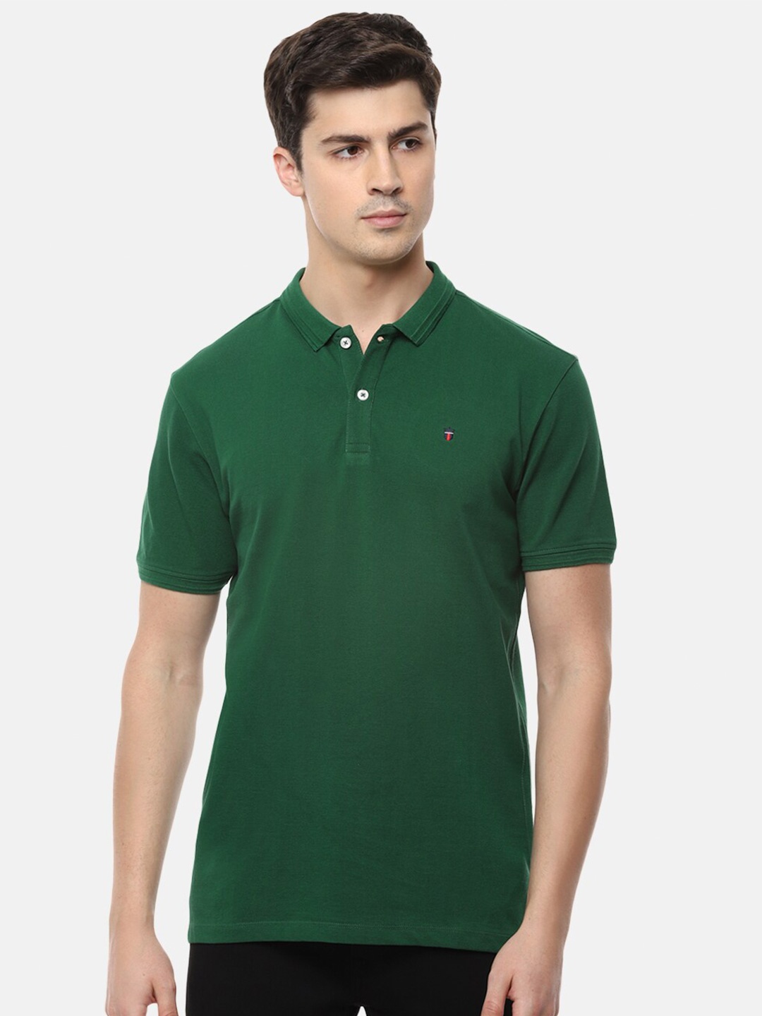Louis Philippe Jeans Men Green Polo Collar Slim Fit T-shirt