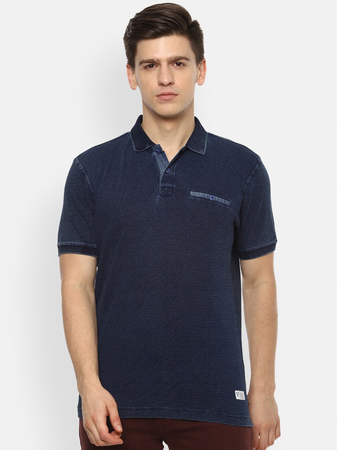 

VAN HEUSEN DENIM LABS Men Navy Blue Polo Collar T-shirt
