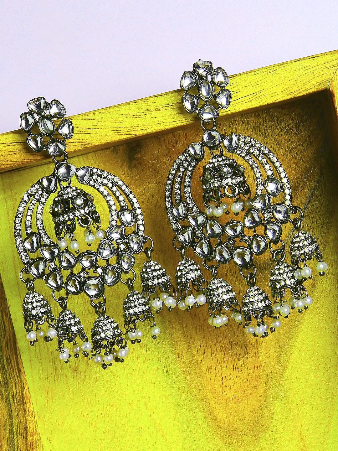 

OOMPH Silver-Toned Contemporary Drop Earrings