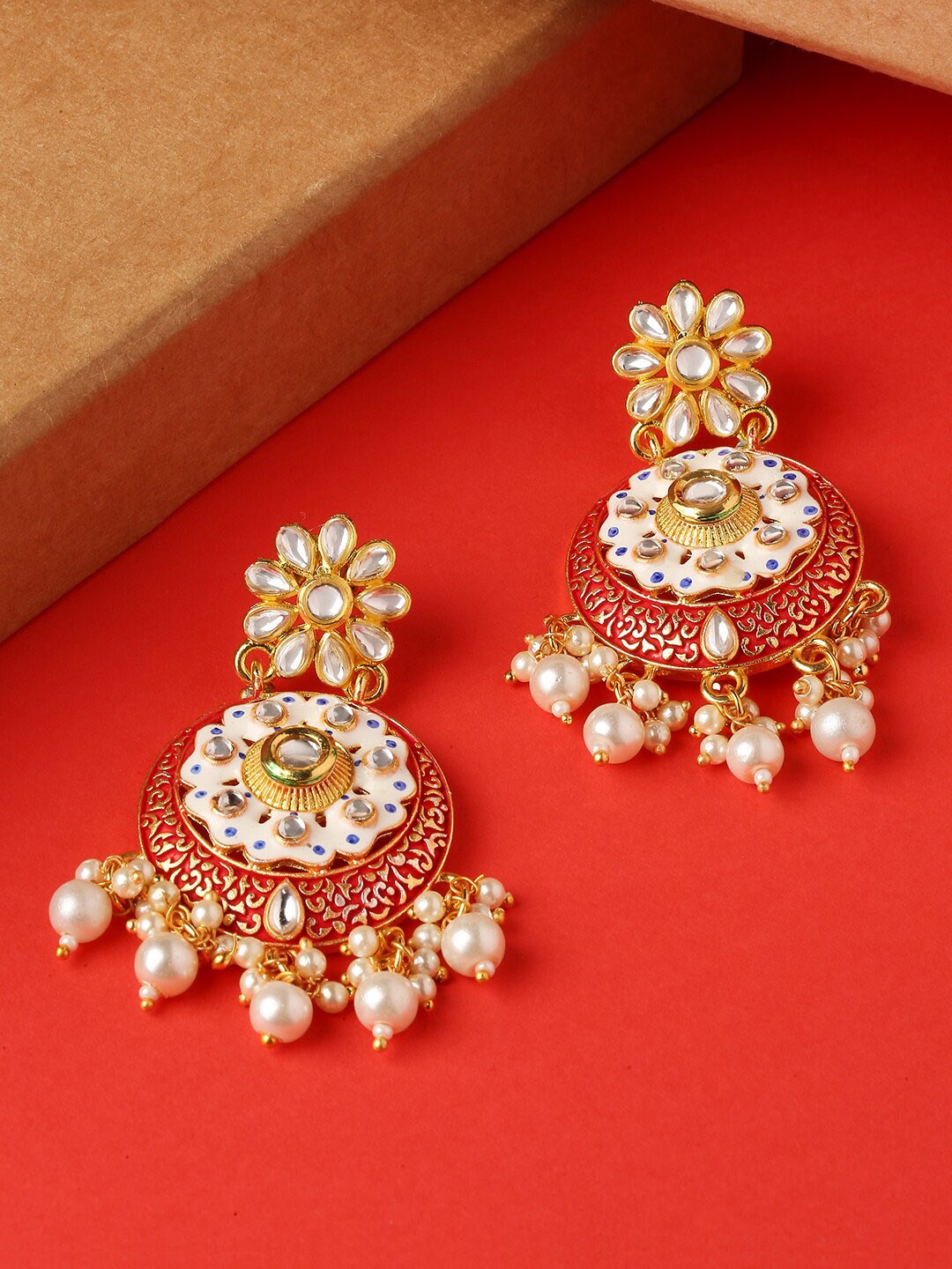 

OOMPH Red & White Circular Drop Earrings