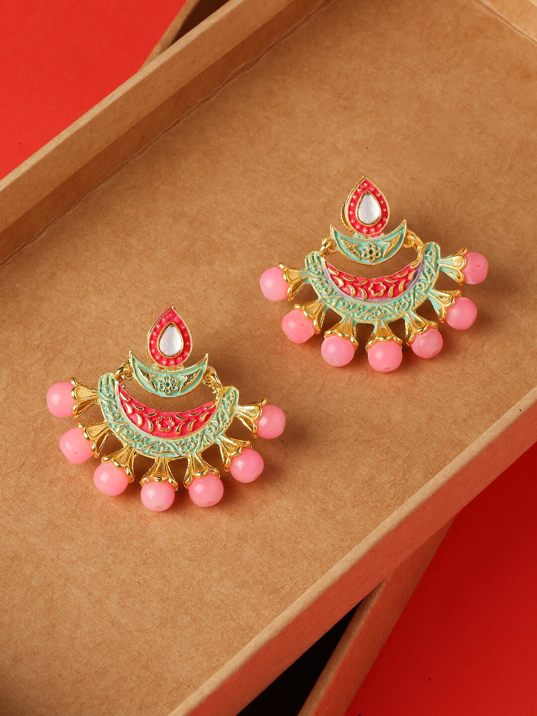 

OOMPH Pink & Green Contemporary Drop Earrings
