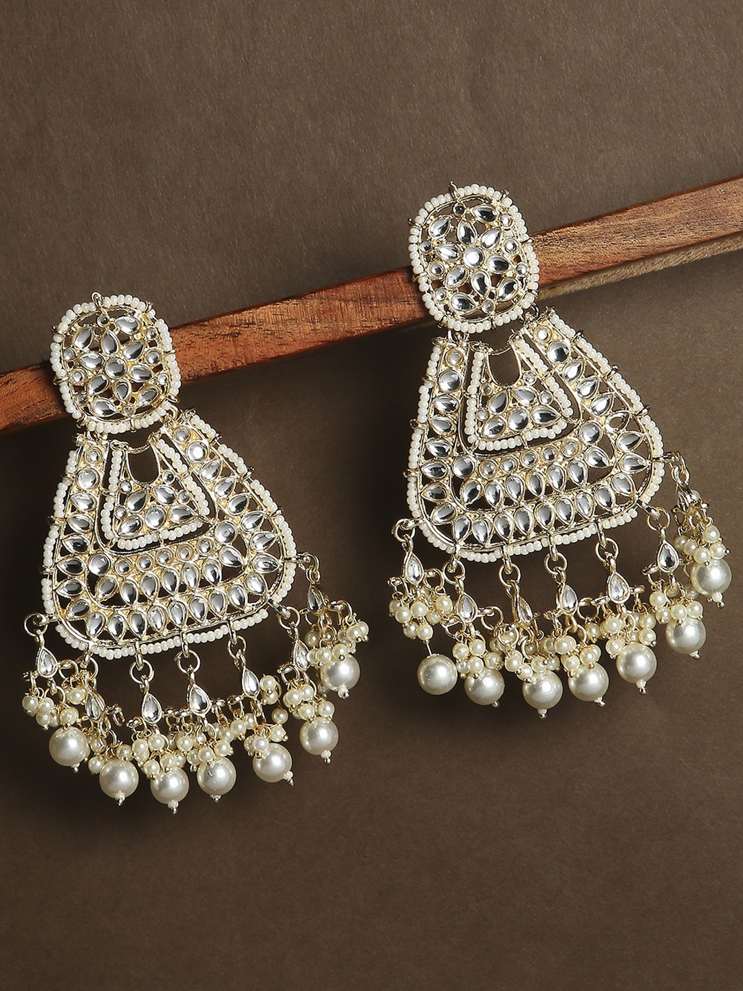 

OOMPH Gold-Toned & White Contemporary Drop Earrings