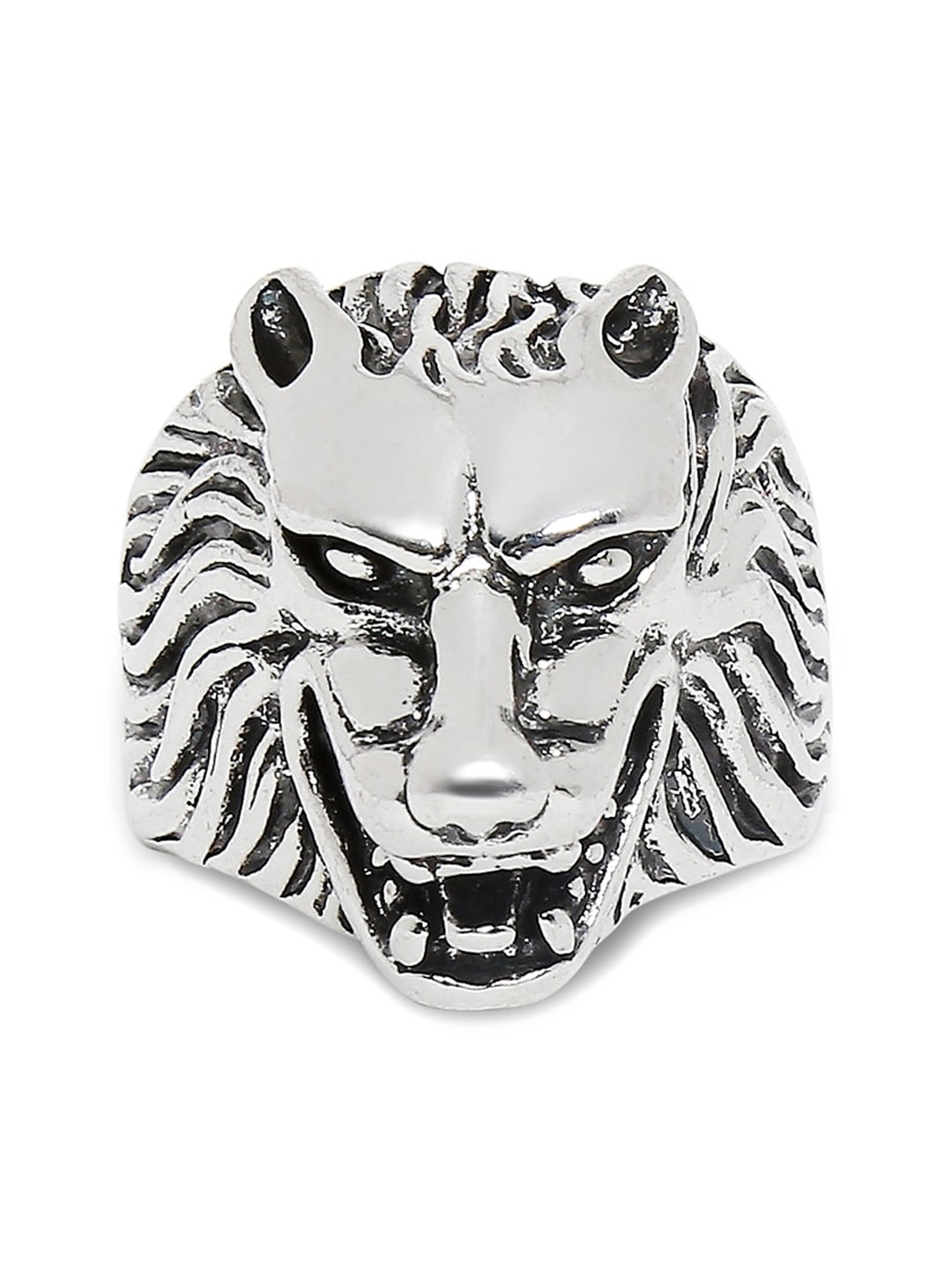 

OOMPH Men Silver Stainless Steel Vintage Gothic Wild Wolf Ring