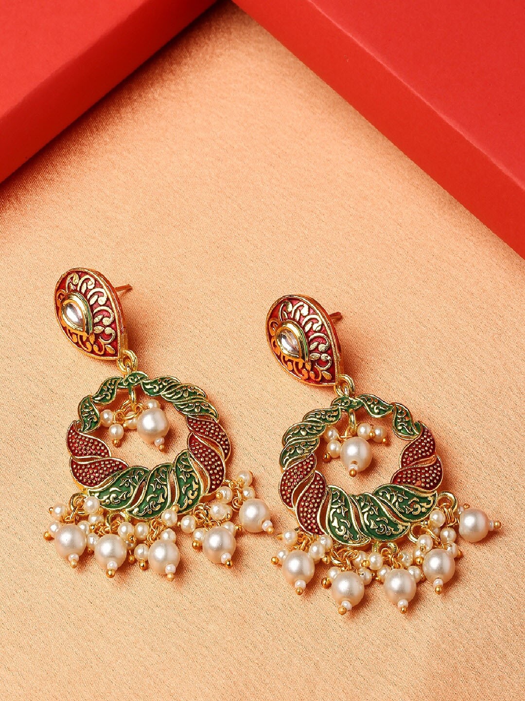 

OOMPH Red & Green Circular Chandbalis Earrings