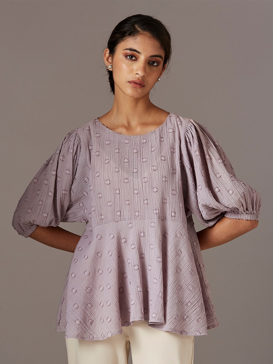 W Women Purple Self Design A-Line Top