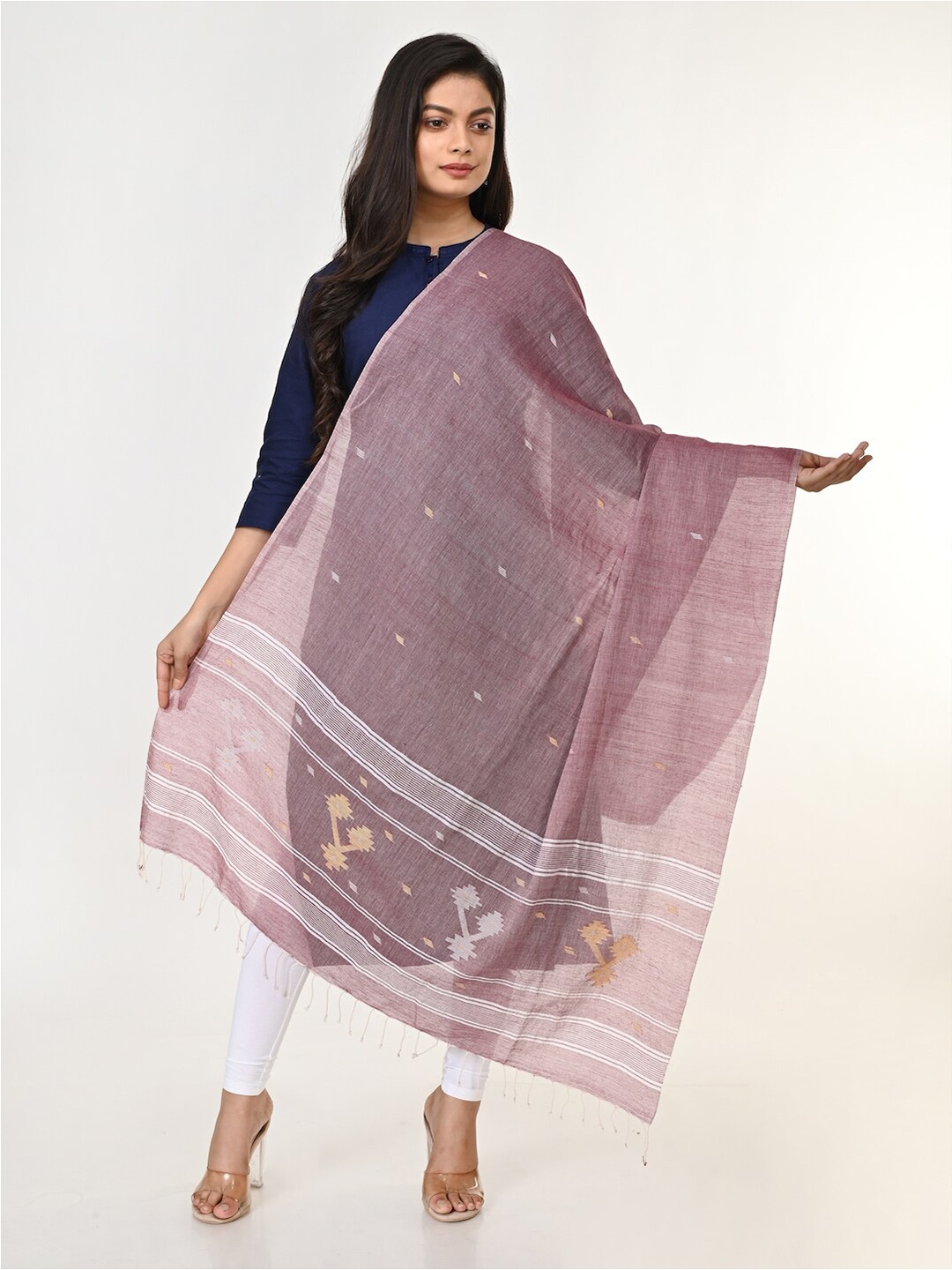 

ArtEastri Pink & White Woven Design Pure Cotton Dupatta