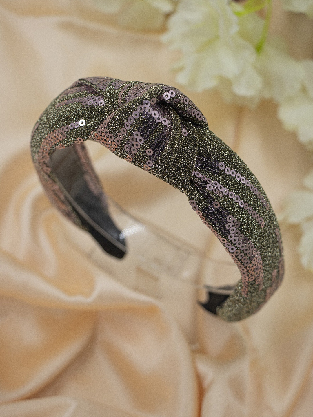 

Bellofox Women Pink & Olive Green Mesh Sequin Embellished Hairband