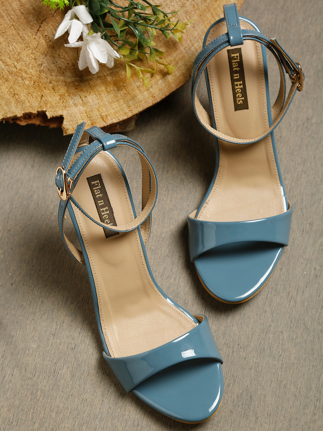 

Flat n Heels Blue Wedge Sandals with Buckles