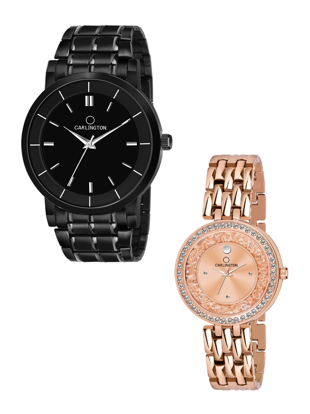 

CARLINGTON Unisex Set of 2 Dial & Straps Analogue Watch Combo CT-6040BB, Black