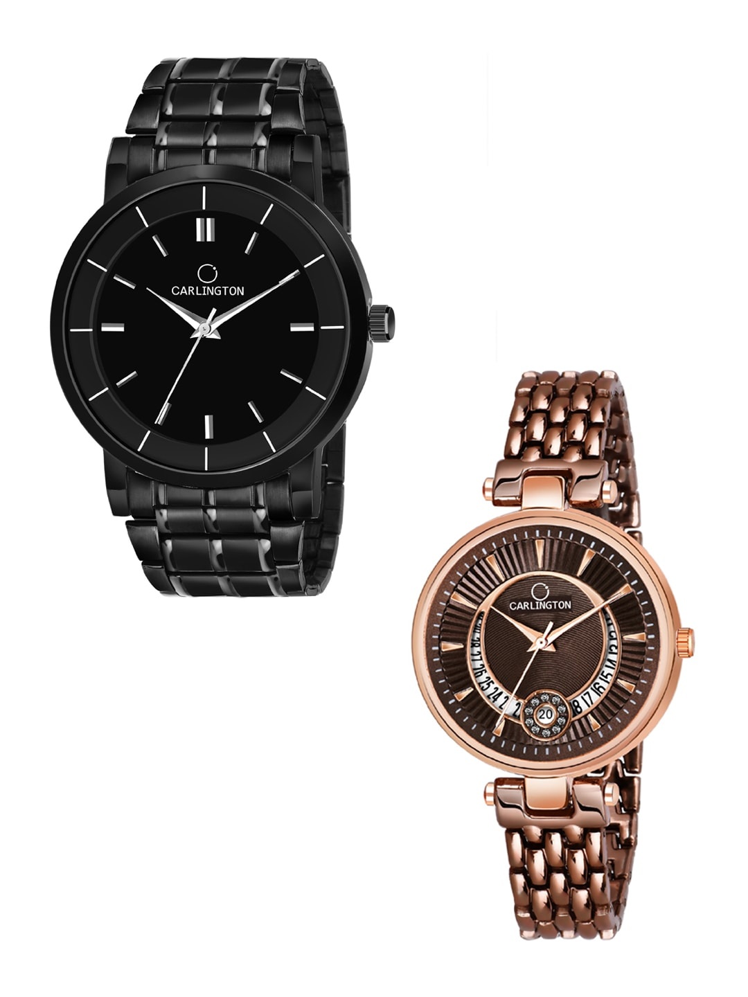 

CARLINGTON Unisex Set of 2 Analogue Watches Combo CT-6040BB and Bella Brown, Multi