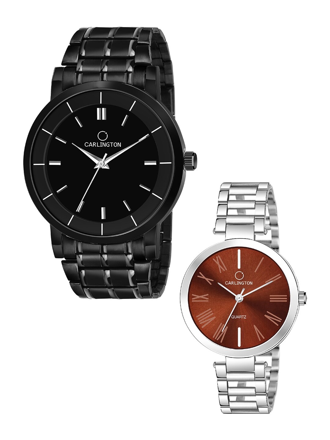 

CARLINGTON Unisex Set of 2 Dial & Straps Analogue Watch Combo CT-6040BB, Black