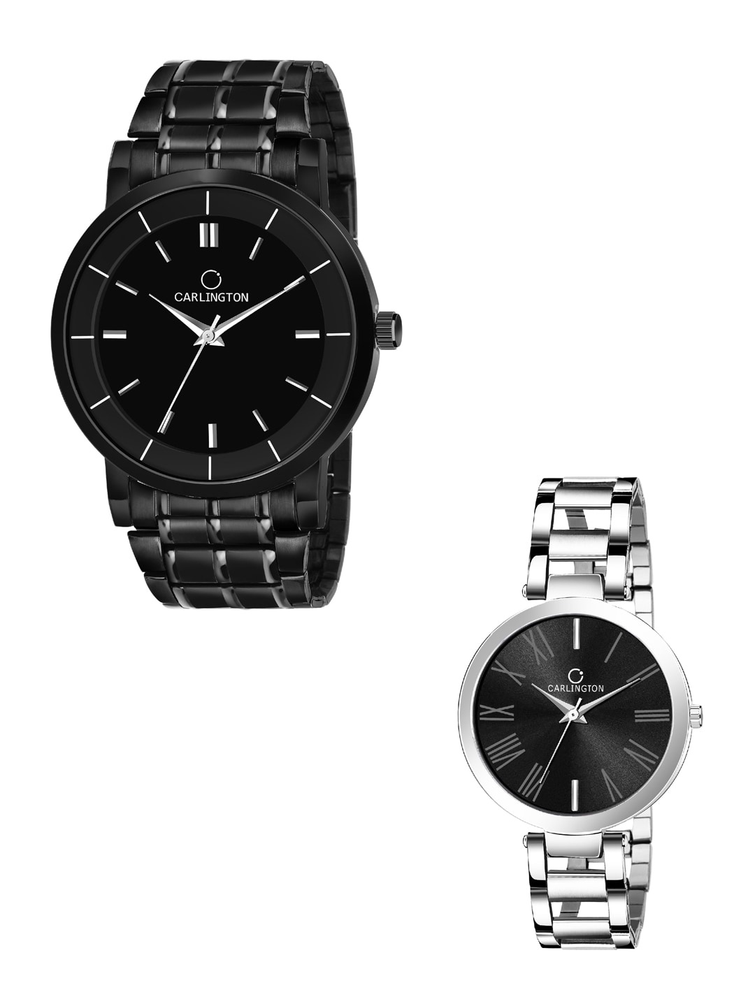 

CARLINGTON Unisex Set of 2 Analogue Watches Combo CT-6040BB and 112 Black, Multi