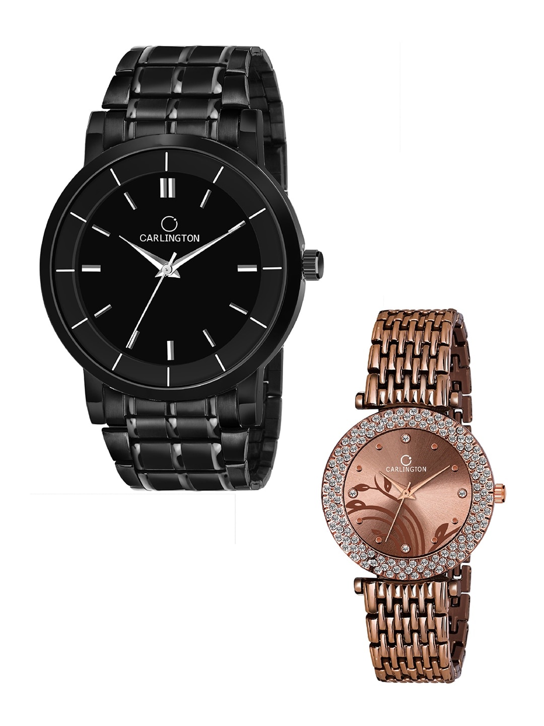 

CARLINGTON Unisex Set of 2 Analogue Watches Combo CT-6040BB and 105 Brown, Multi
