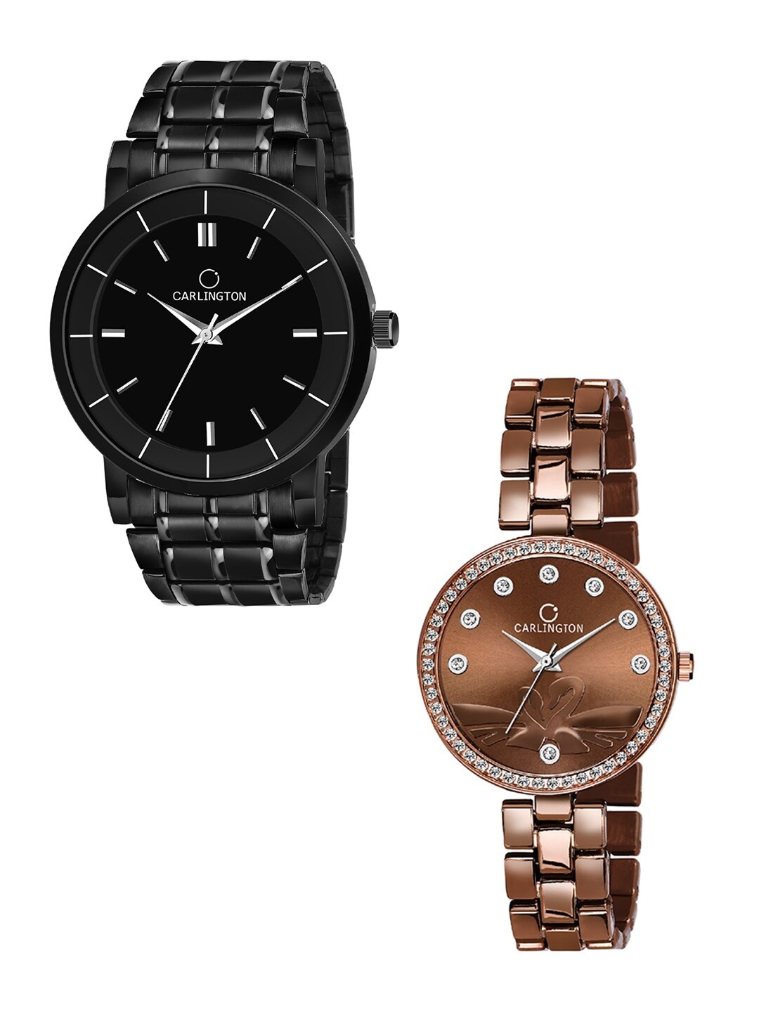 

CARLINGTON Pack-2 Analogue Watch Combo CT-6040BB and Duck Brown, Black